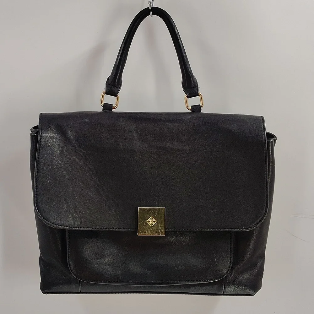 Antonio Melani Black Leather Purse Top Handle Flap Over